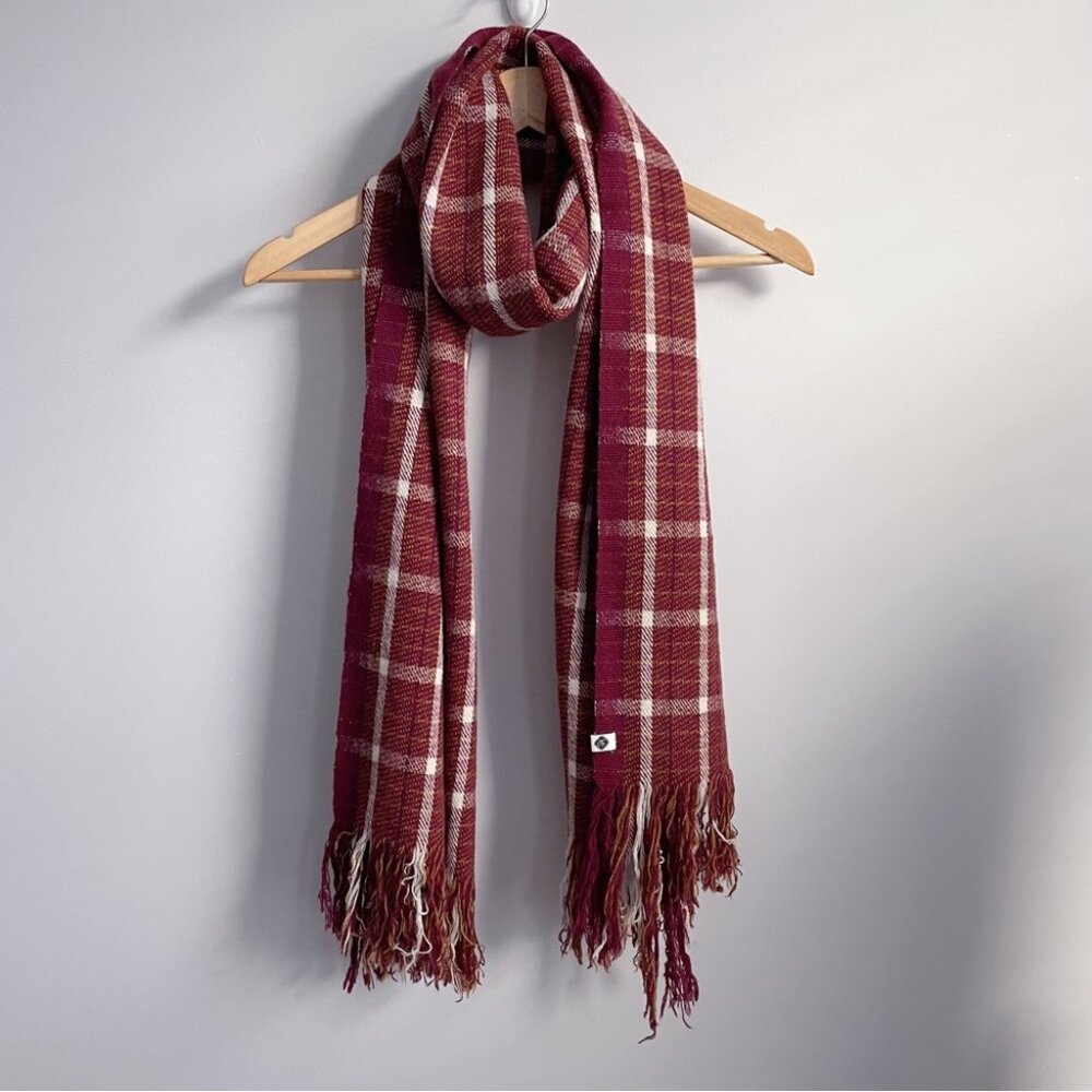 Red Plaid Reebok Scarf, 100% Wool Gender Neutral Scarf‎